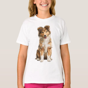 Fröhlicher Shetland-Schäferhund-Welpe Kinder T-Shirt