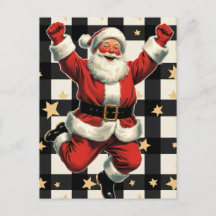 Fröhlicher springender Weihnachtsmann auf Büffelka Feiertagspostkarte