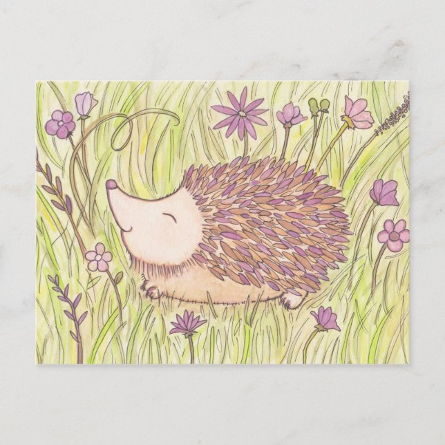 Fröhlicher Springtime-Igel Postkarte (Vorderseite)