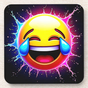 Fröhlicher Spritzer: Lachende Emoji-Kunst Getränkeuntersetzer