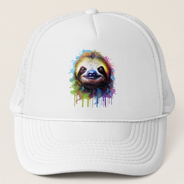 fröhlicher Spritzer Sloth Truckerkappe (Vorderseite)