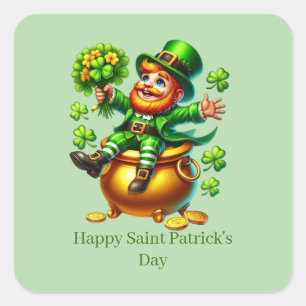 Fröhlicher St. Patrick's Day anpassbarer Leprechau Quadratischer Aufkleber