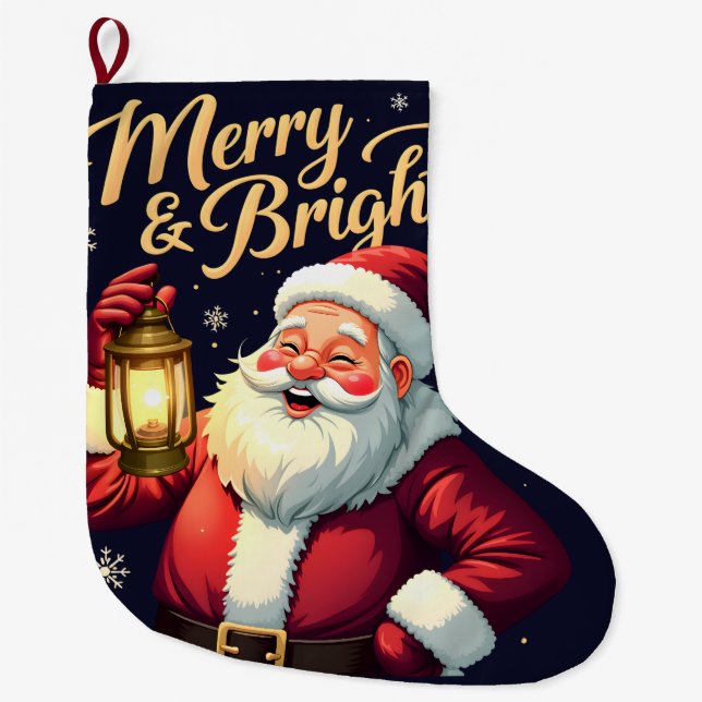 Fröhlicher, strahlender Santa mit Laterne Illustra Großer Weihnachtsstrumpf (Vorderseite)