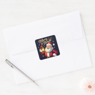 Fröhlicher, strahlender Santa mit Laterne Illustra Quadratischer Aufkleber