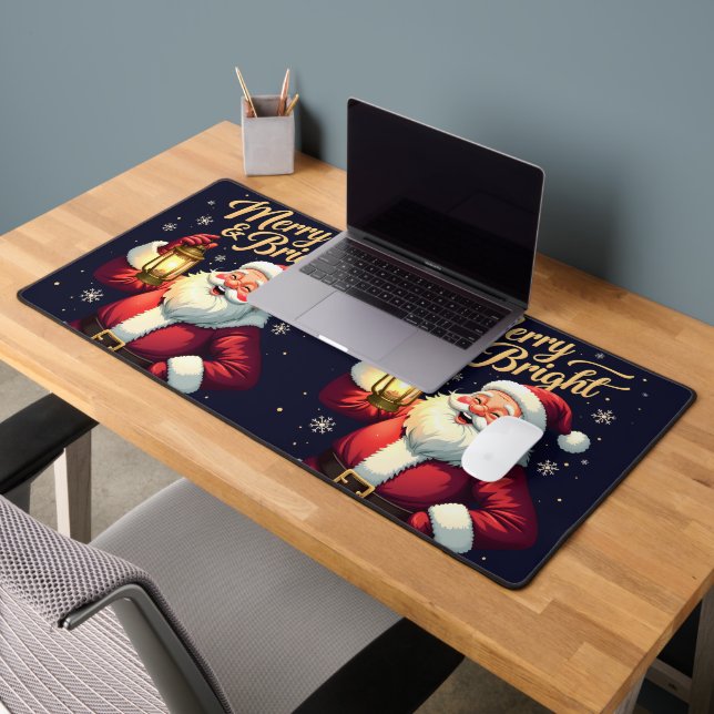 Fröhlicher, strahlender Santa mit Laternenillustra Schreibtischunterlage (Büro 2)