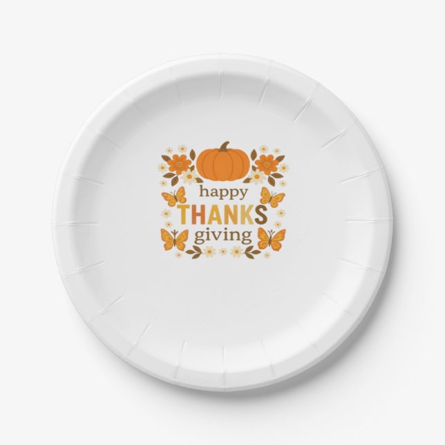 Fröhlicher Thanksgiving Blumenkürbis Klassischer T Pappteller (Vorderseite)