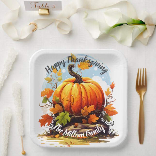 Fröhlicher Thanksgiving bunter Kürbis essbar Pappteller (Hochzeit)