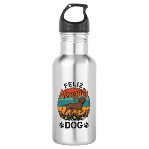 Fröhlicher Unartiger Hund Braun Retro Sonne Pfoten Edelstahlflasche