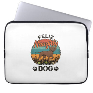 Fröhlicher Unartiger Hund Braun Retro Sonne Pfoten Laptopschutzhülle