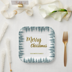 Fröhlicher und heller Kiefernwald Weihnachten Pappteller