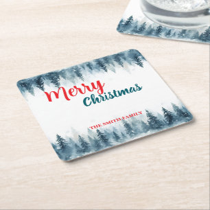 Fröhlicher und heller Kiefernwald Weihnachten Rechteckiger Pappuntersetzer