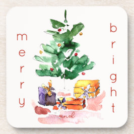 Fröhlicher und heller moderner Weihnachtsbaum Getränkeuntersetzer