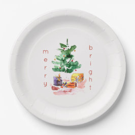 Fröhlicher und heller moderner Weihnachtsbaum Pappteller