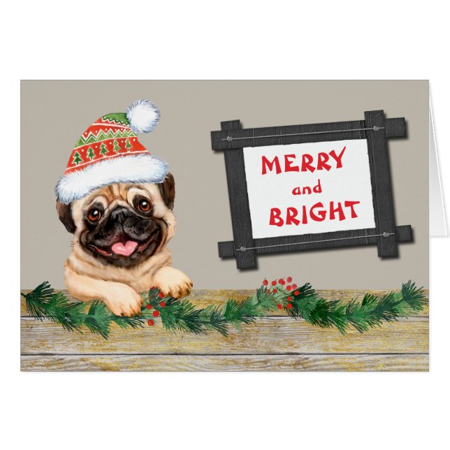 Fröhlicher und heller Niedlicher Mops Weihnachten (Vorderseite (Horizontal))