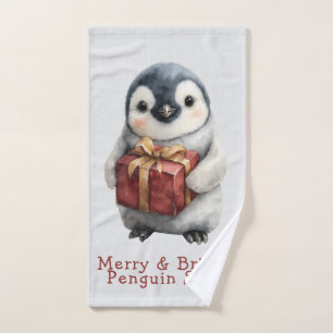 Fröhlicher und heller Pinguin-Weihnachten Badhandtuch Set