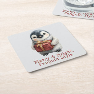 Fröhlicher und heller Pinguin-Weihnachten Rechteckiger Pappuntersetzer