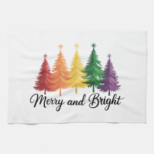 Fröhlicher und heller Regenbogen-Weihnachtsbaum Ga Geschirrtuch