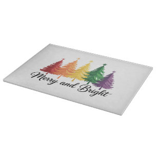 Fröhlicher und heller Regenbogen-Weihnachtsbaum Ga Schneidebrett
