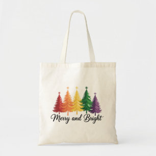 Fröhlicher und heller Regenbogen-Weihnachtsbaum Ga Tragetasche