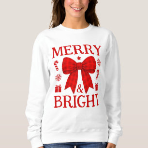 Fröhlicher und heller roter Gingham-Bogen-Weihnach Sweatshirt