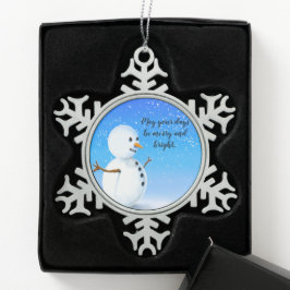 Fröhlicher und heller Schneemann mit knusprigem bl Schneeflocken Zinn-Ornament