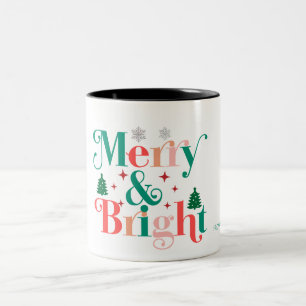 Fröhlicher und heller Tannenbaum-Schneeflocken Zweifarbige Tasse