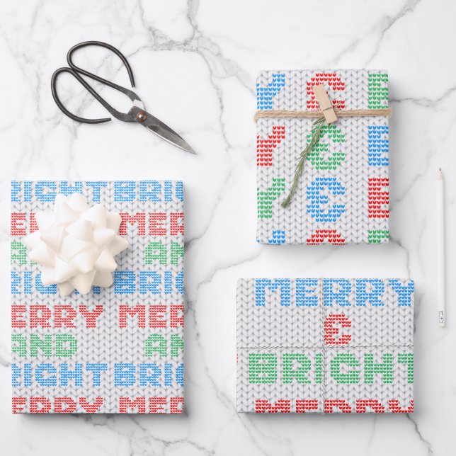 Fröhlicher und heller Weihnachtssüßer Geschenkpapier Set (Vorderseite)