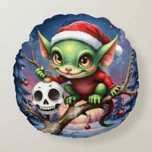 Fröhlicher Unfug – Der kleine Weihnachtself. Rundes Kissen