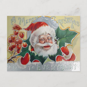 Fröhlicher Vintage-Weihnachtsmann-Stechpalmen-Weih Postkarte