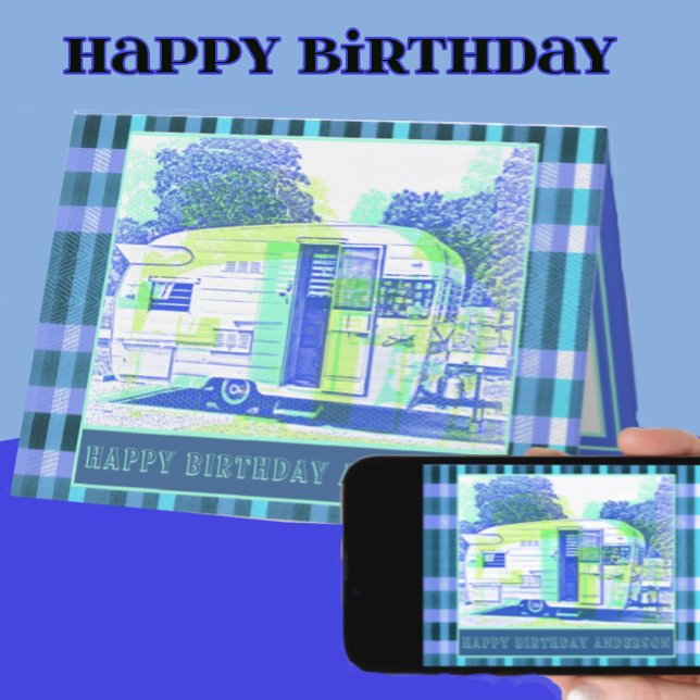 Fröhlicher Vintager Camper-Trailer zum Geburtstag Karte (Von Creator hochgeladen)