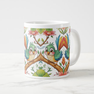 Fröhlicher Vogel unter den Blüten Jumbo-Tasse