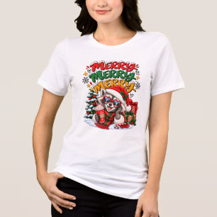 Fröhlicher Waschbär-Weihnachtsbaum-Heißer Kakao Me Tri-Blend Shirt