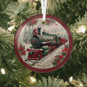 Fröhlicher Weihnachts-Dampfzug – Festliche Reise Ornament Aus Glas