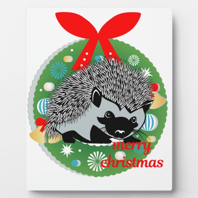 fröhlicher Weihnachts-Igel Fotoplatte (Vorderseite)