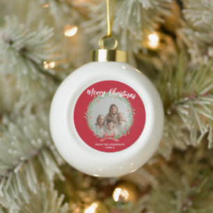 Fröhlicher Weihnachts-Kranz Foto Personalisiert Fa Keramik Kugel-Ornament