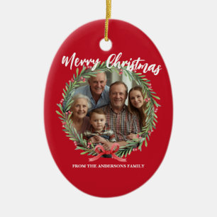 Fröhlicher Weihnachts-Kranz Foto Personalisiert Fa Keramik Ornament