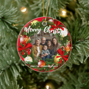 Fröhlicher Weihnachts-Kranz Foto Personalisiert Fa Keramik Ornament