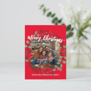 Fröhlicher Weihnachts-Kranz Foto Personalisiert Fa Postkarte