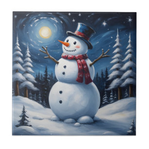 Fröhlicher Weihnachts-Schneemann Fliese