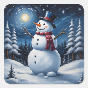 Fröhlicher Weihnachts-Schneemann Quadratischer Aufkleber