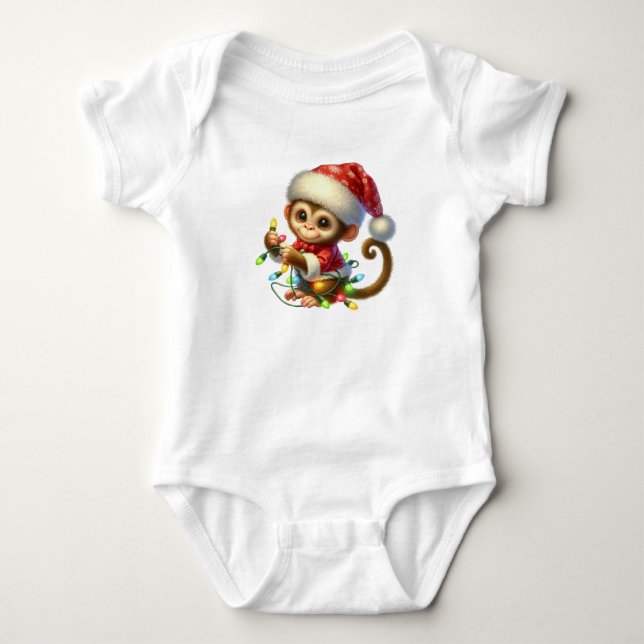 Fröhlicher Weihnachtsaffe Baby Strampler (Vorderseite)