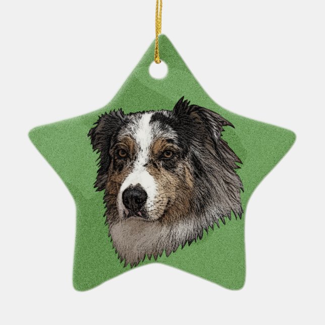 Fröhlicher Weihnachtsaustralier-Schäfer Keramikornament (Vorne)