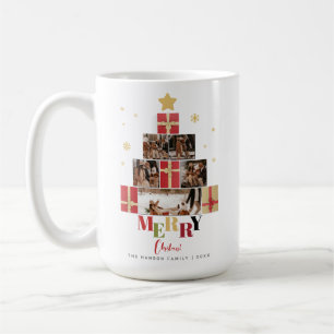 Fröhlicher Weihnachtsbaum Familienfoto-Collage Kaffeetasse