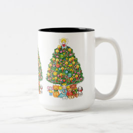 Fröhlicher Weihnachtsbaum mit Engel Zweifarbige Tasse