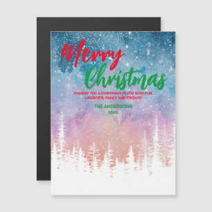 Fröhlicher Weihnachtsbaum Nacht rot grüner Schrift Magnetkarte