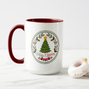 Fröhlicher Weihnachtsbaum-Rund-Abzeichen Zweifarbi Tasse