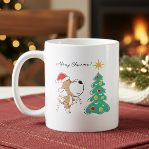 Fröhlicher Weihnachtsbaum Süßer Hund in Santa Hut Kaffeetasse