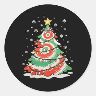 Fröhlicher Weihnachtsbaum-Tie-Dye-Xmas-Retro-Vibes Runder Aufkleber