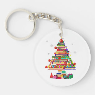 Fröhlicher Weihnachtsbibliotheksbaum Schlüsselanhänger