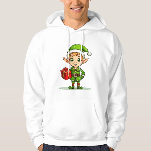 Fröhlicher Weihnachtself mit Geschenk – Holiday Ho Hoodie (Vorderseite)
